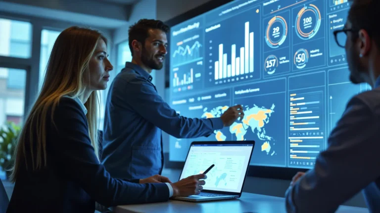 Data science course professionals analyzing business insights on interactive dashboards